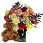 Mothers Day Mixed Carnations 20 Stems + Teddy
