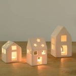 White Ceramic House Tea Light Holders – Set Of 3 By Sia