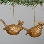 Antique Gold Resin Bird Tree Decorations (set Of 2)