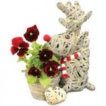 Gift Rattan Reindeer Container with Pansies and LED Lights