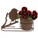 Gift Robin Silhouette Pot with Pansies