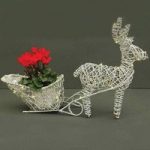Home Silver Reindeer and Sleigh Planter with Cyclamen and LED Lights