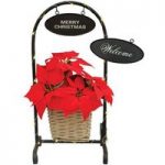 Home Glowing Poinsettia Greeting Basket Stand with LED Lights