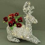 Home Silver Reindeer Planter with Pansies and LED Lights