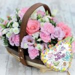 Mothers Day Pink Perfection Flower Basket with Balloon