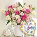 Mothers Day Florist Choice Pink Luxury Bouquet with Balloon