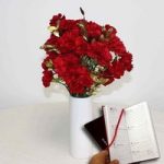 Red & Gold Carnations 15 Stems + Vase plus Diary