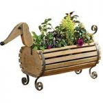 Pre-Planted 1 Wooden Dog Planter Kit with 6 Mixed Summer Bedding Plants and FREE 10ltr Compost