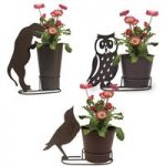 Silhouette Pots 3 PrePlanted with Bellis Belle Cat Owl Songbird