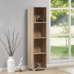 Sorento Narrow Bookcase 4 Tier Oak with Single Door