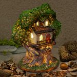 Garden Glows 8″ Solar Fairy House w/ Balcony Illuminated Fairy Treehouse