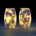 Small Glass LED Light Vase with Purple Floral Design