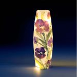 One Large Glass LED Vase with Purple Floral Design