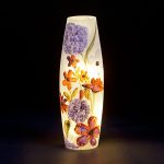 Pre-Lit Glass Vase with Large Lilac Pressed Flowers Design
