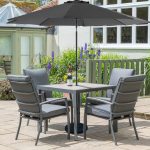 LG Outdoor Milan 4 Seat Set with Cushioned Armchairs with Horizon Parasol and Base