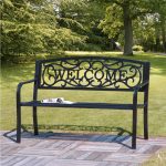 2 Seat Black Cast Iron “Welcome” Garden Bench