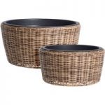 Set of Two Poly Rattan Round Plant Pots